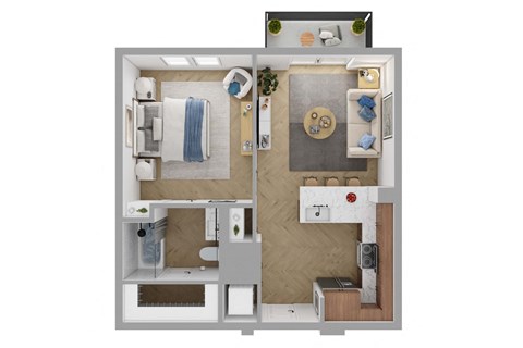 Floor plan for 1 bed, 1 bath, 576 sqft